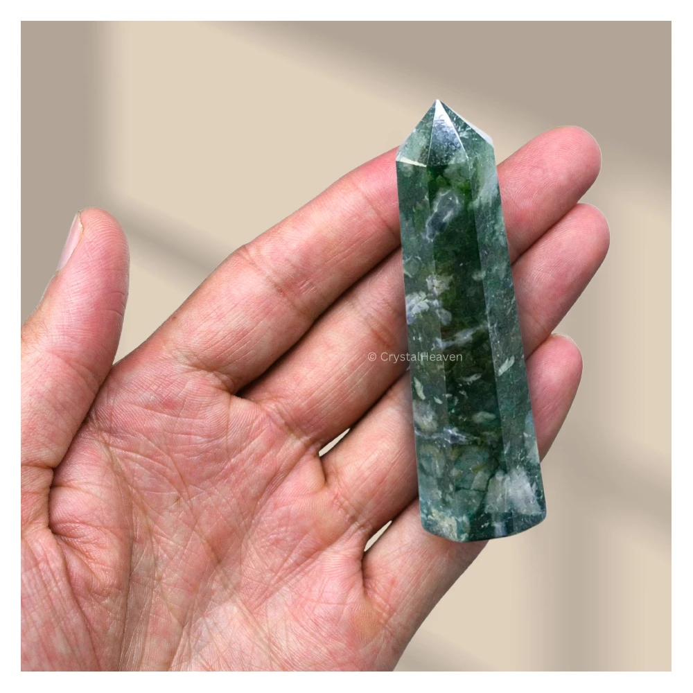 Moss Agate Crystal Tower (3" to 4" inch)