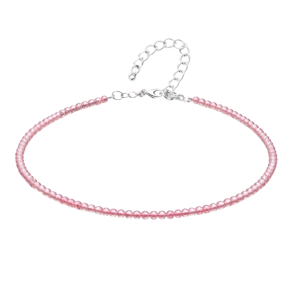 Pink Strawberry Anklet - 2mm Faceted Beads
