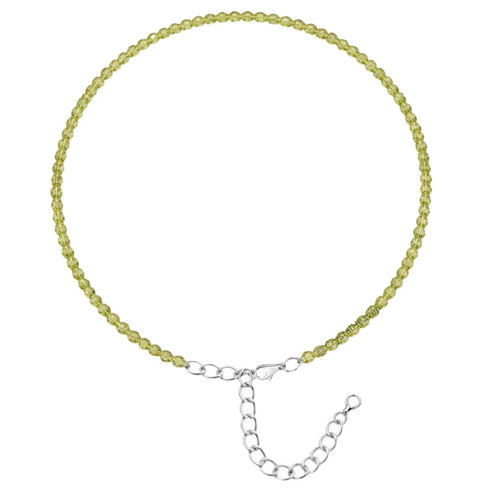 Peridot Anklet - 2mm Faceted Beads (Silver)