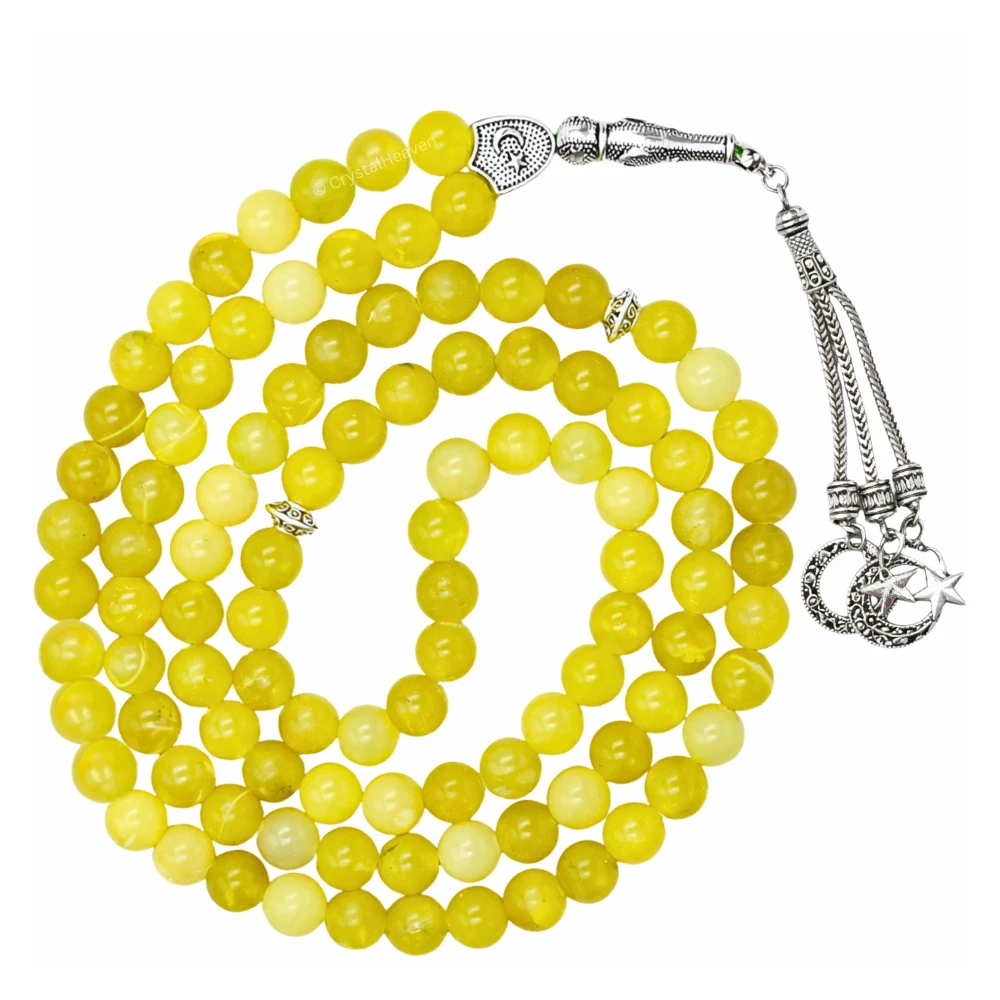 Lemon Jade Crystal Tasbih (Silver)