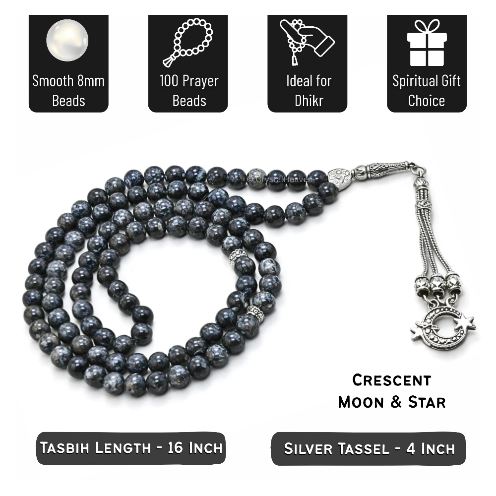 Larvikite Crystal Tasbih (Silver)