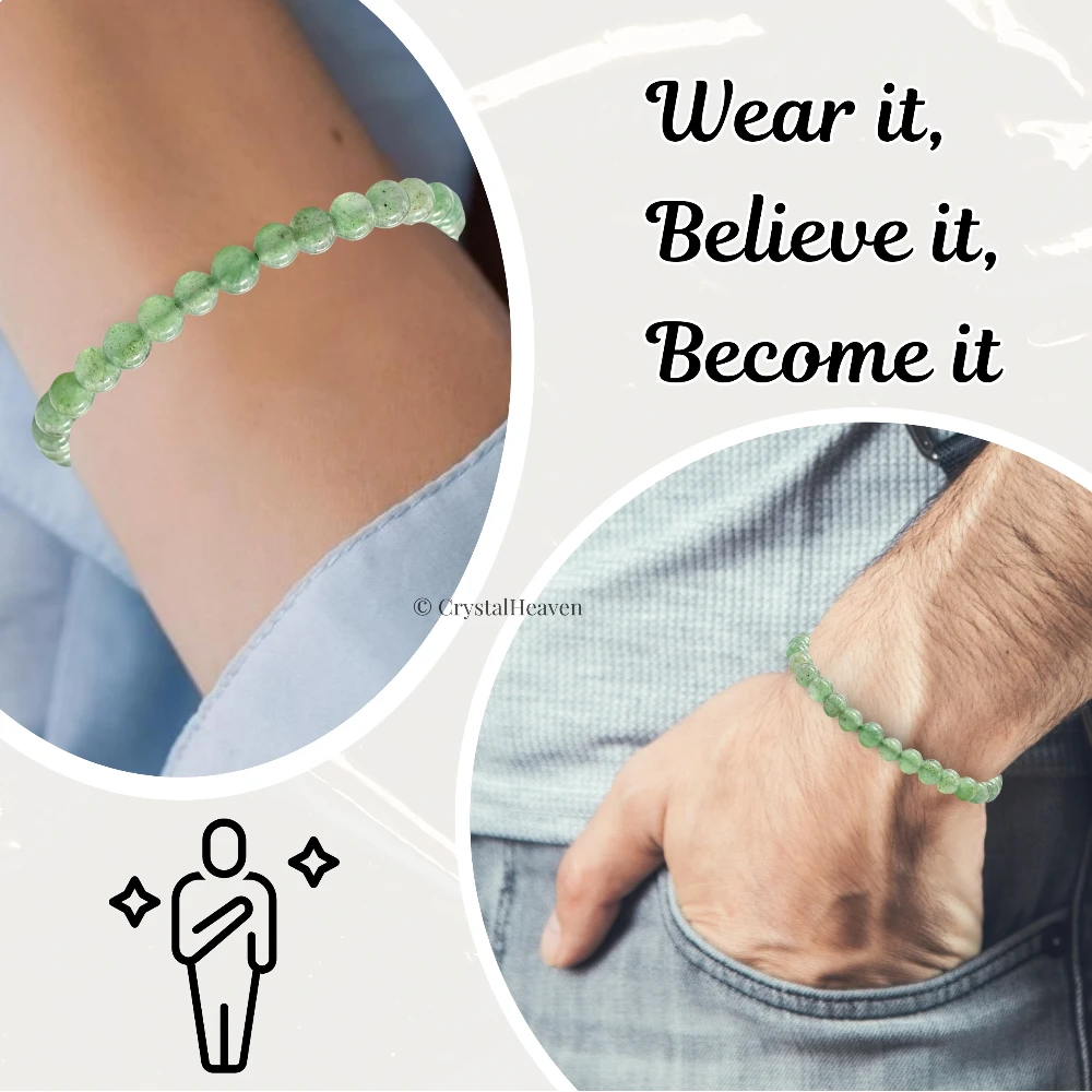 Green Aventurine Healing Crystal Bracelets - 6mm Beads (Adjustable)