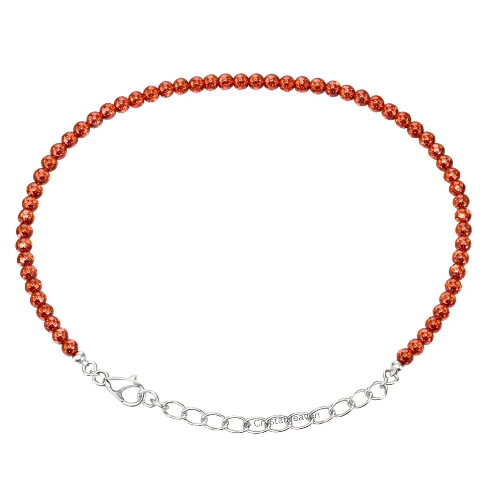 Red Goldstone Bracelets - 2mm Faceted Beads (Silver)