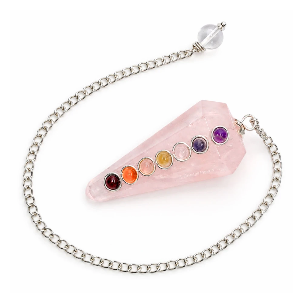 Rose Quartz Pendulum with Chakra Beads
