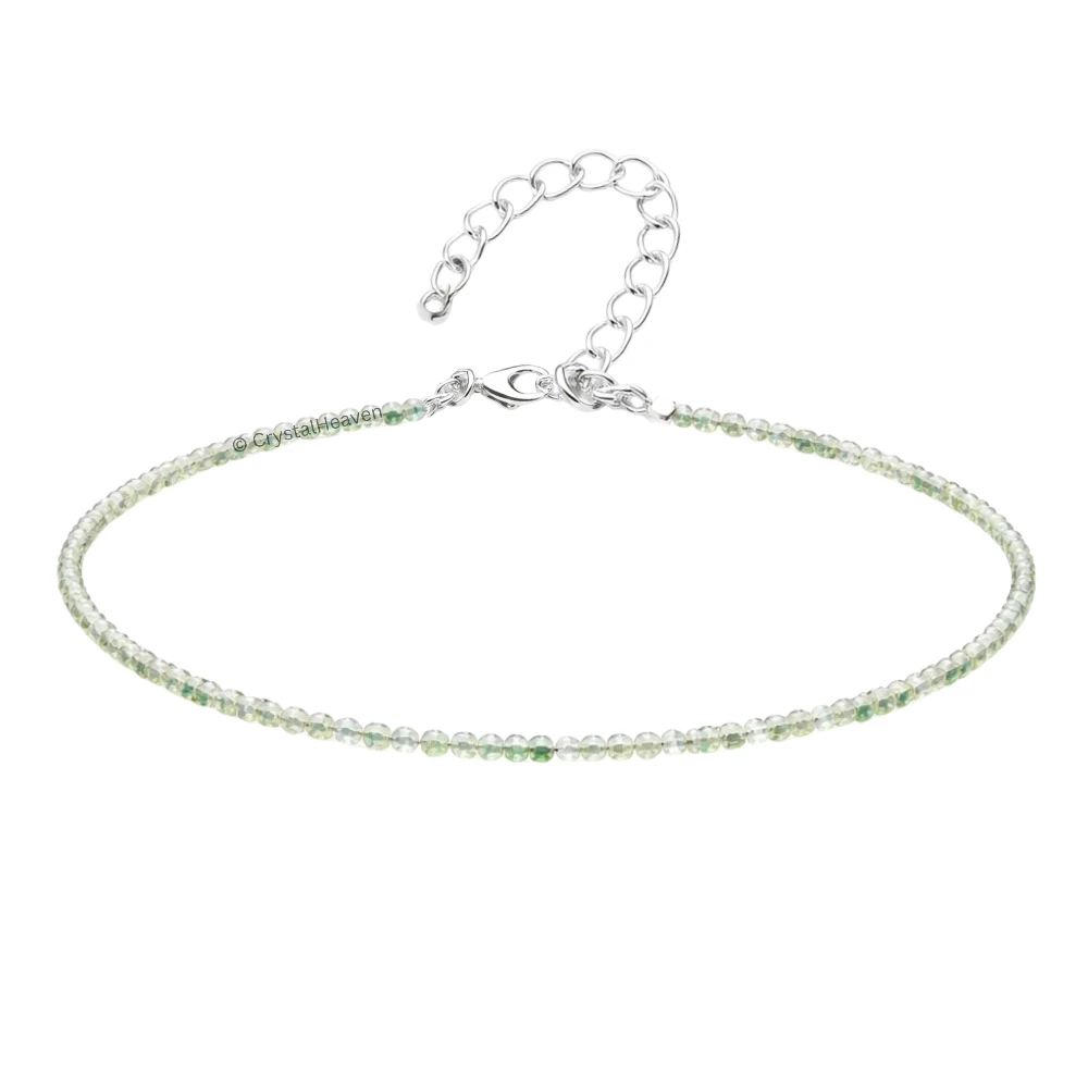 Green Amethyst Anklet - 2mm Faceted Beads