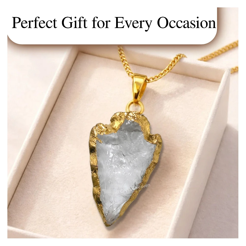 Clear Quartz Arrow Head Pendant - Gold Plated