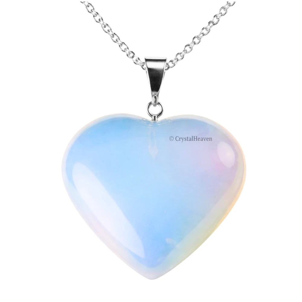 Opalite Heart Crystal Necklace (Puffy Heart)