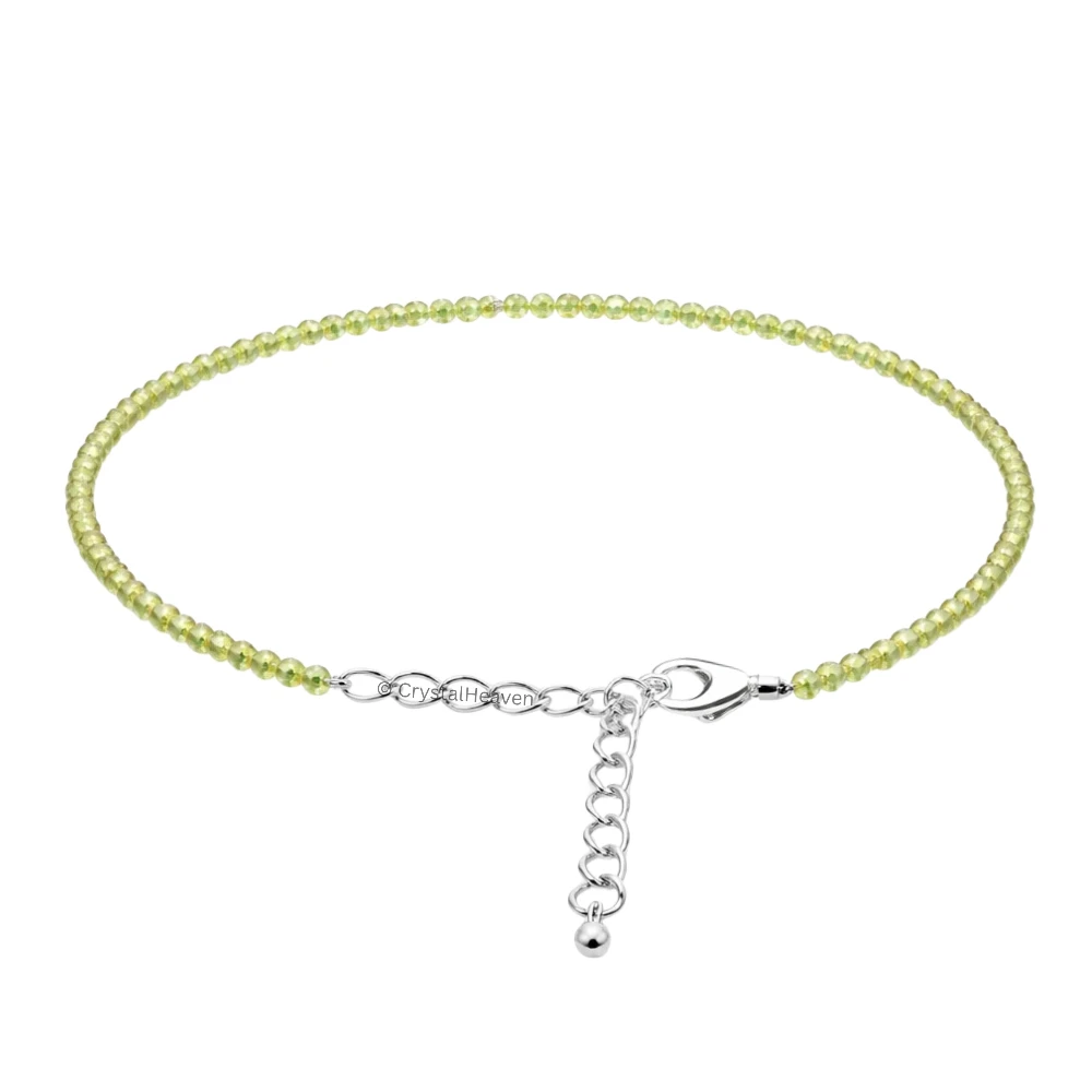 Peridot Anklet - 2mm Faceted Beads (Silver)