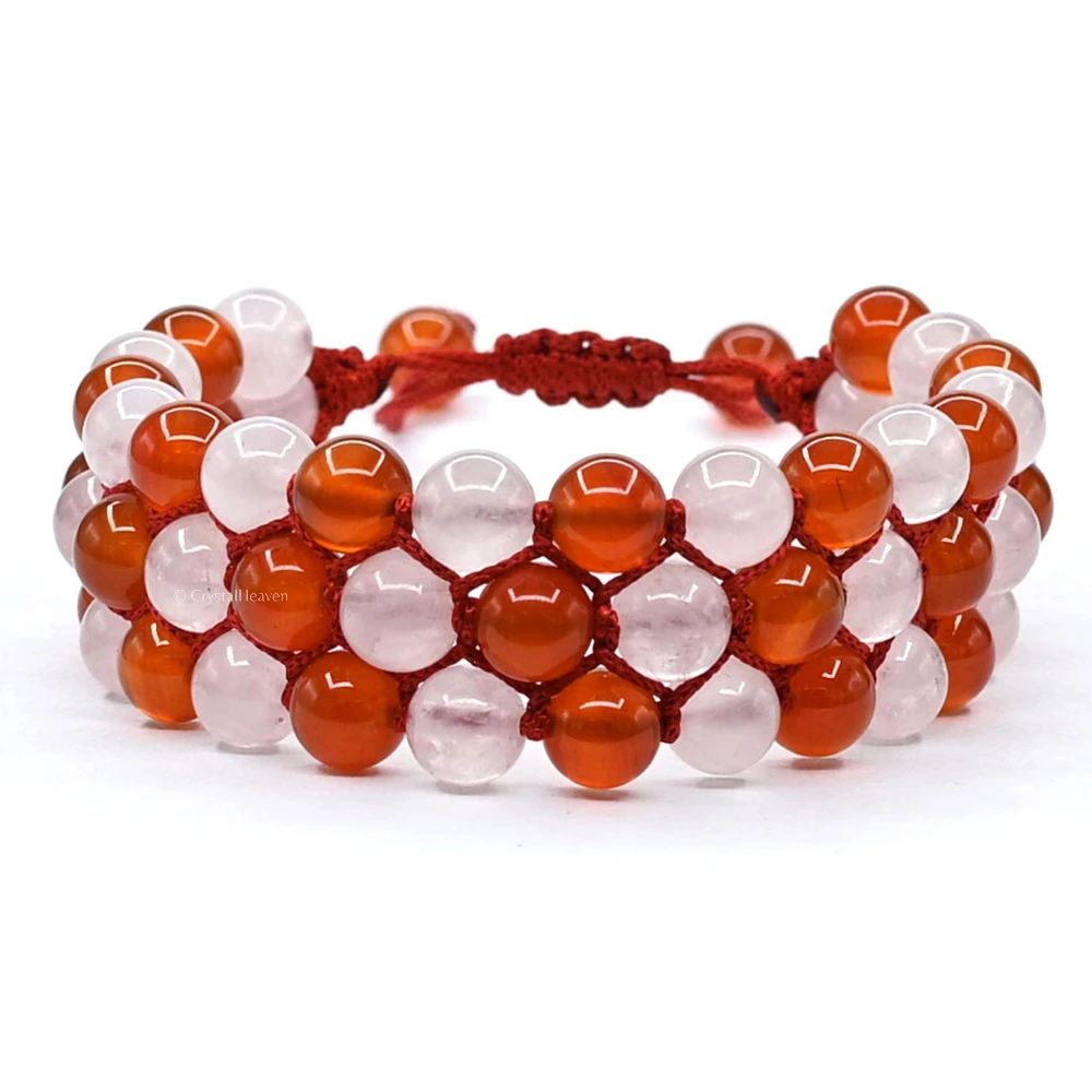 Carnelian Rose Quartz Bracelet - Triple Layer