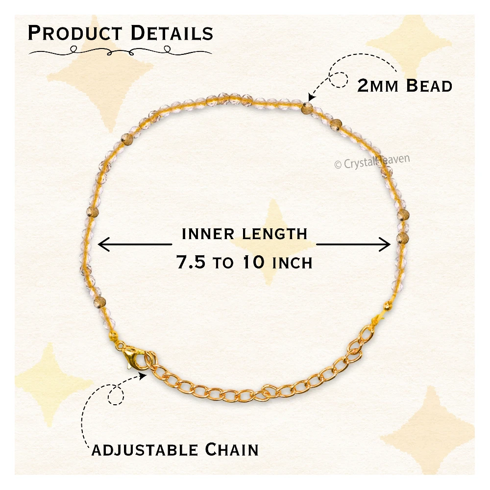 Golden Rutilated Quartz Bracelets - 2mm Faceted Beads (Gold)