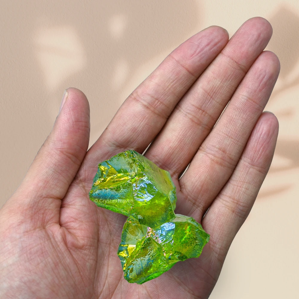 Raw Apple Aura Quartz Crystals (5 Pieces)