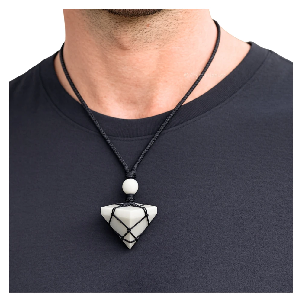 Snow Quartz Pyramid Macrame Pendant Necklace