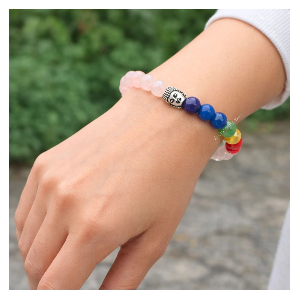 Rose Quartz Chakra With Buddha Bracelet (Elastic)