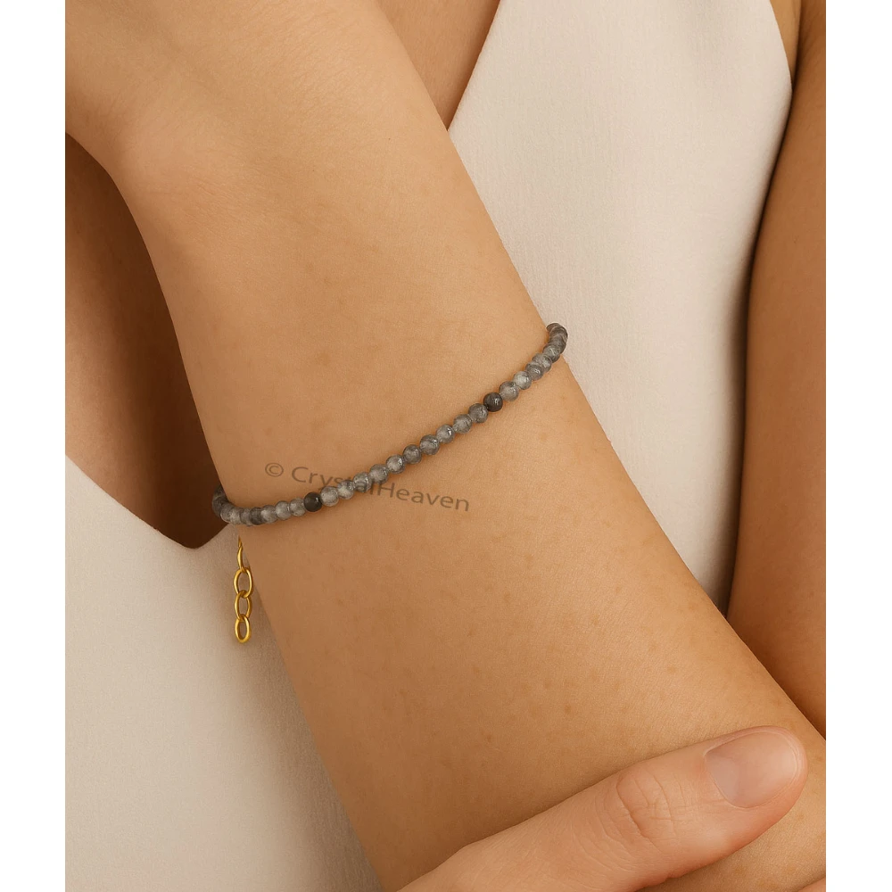 Black Rutilated Quartz Bracelets - 2mm Faceted Beads (Gold)