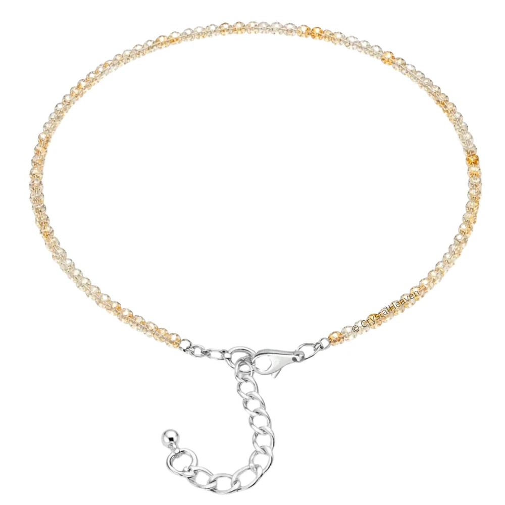 Golden Rutilated Quartz Anklet - 2mm Faceted Beads (Silver)