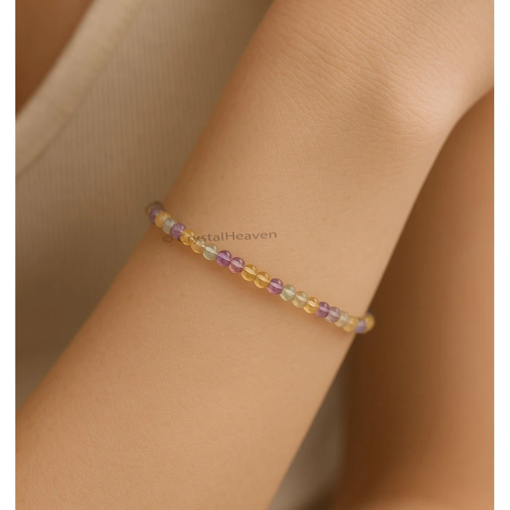Yellow Fluorite Bracelets - 2mm Faceted Beads (Silver)