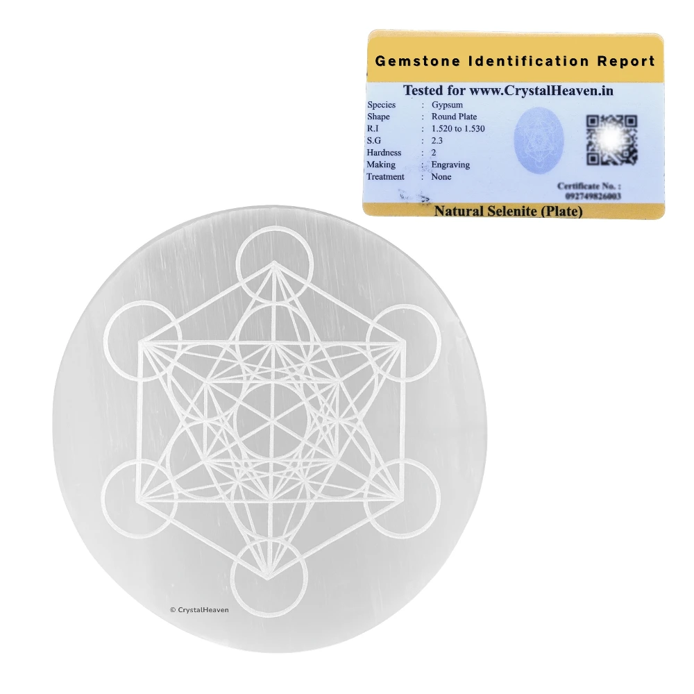 Selenite Charging Plate with Metatron Cube (3 Inch)