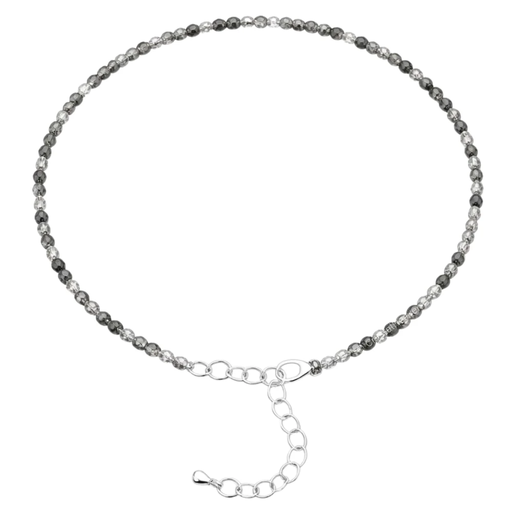 Black Rutilated Quartz Anklet - 2mm Faceted Beads (Silver)
