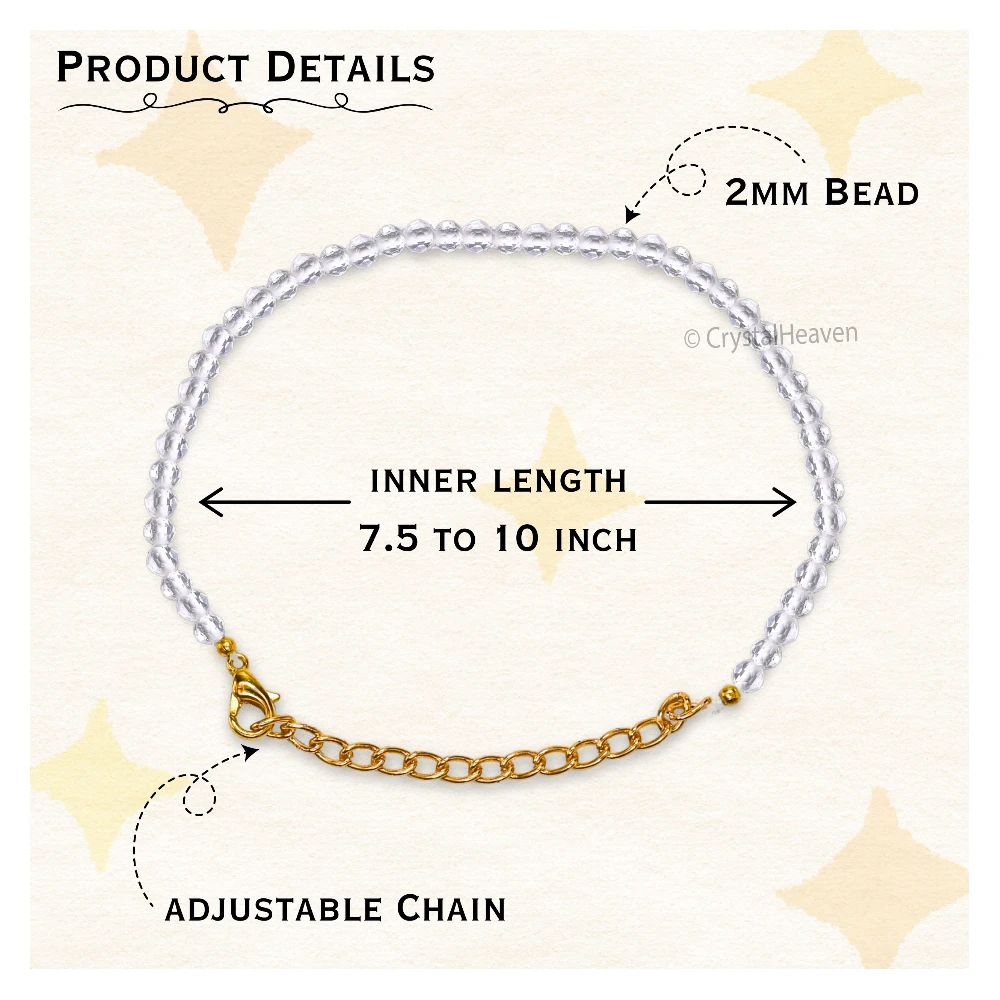 Clear Quartz Bracelets - 2mm Faceted Beads (Gold)
