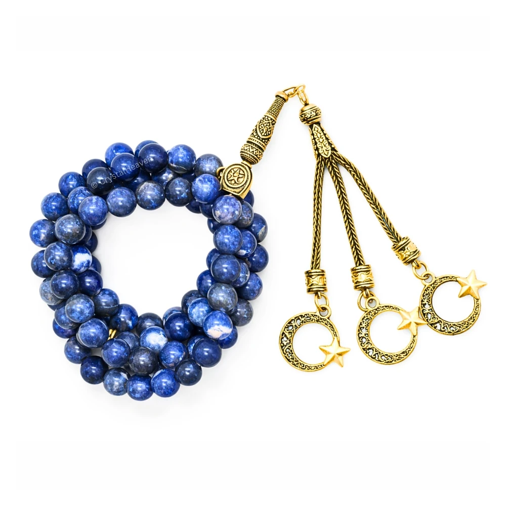Sodalite Crystal Tasbih (Gold)