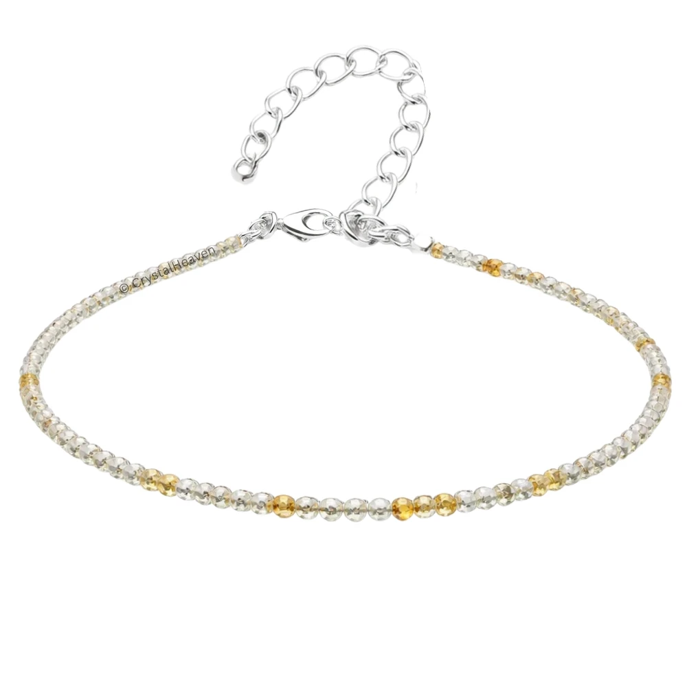 Golden Rutilated Quartz Anklet - 2mm Faceted Beads (Silver)