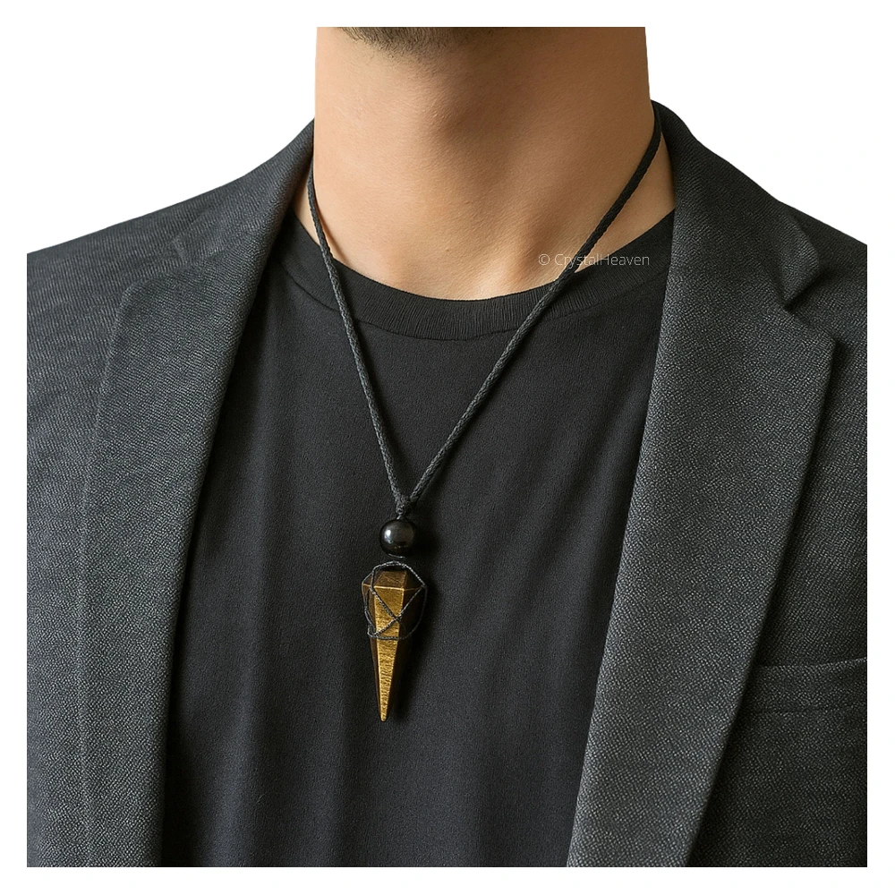 Golden Sheen Obsidian Pendulum Pendant Necklace (Macrame)
