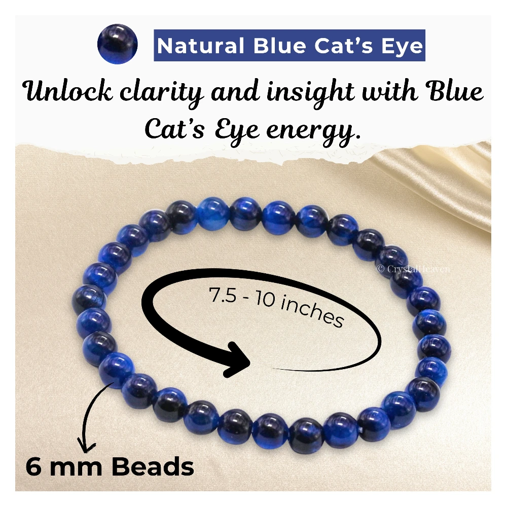 Blue Cats Eye Healing Crystal Bracelets - 6mm Beads