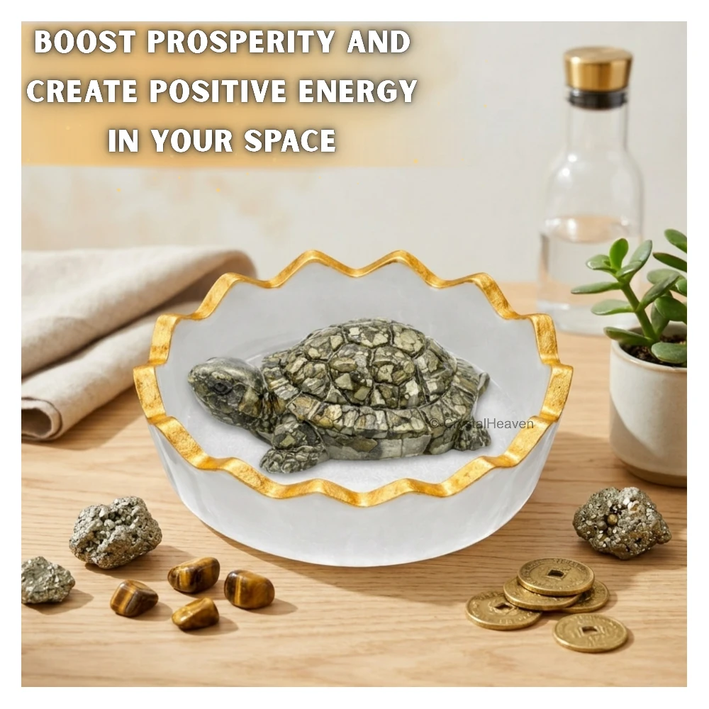 Pyrite Tortoise Kachhua with Selenite (Bowl)