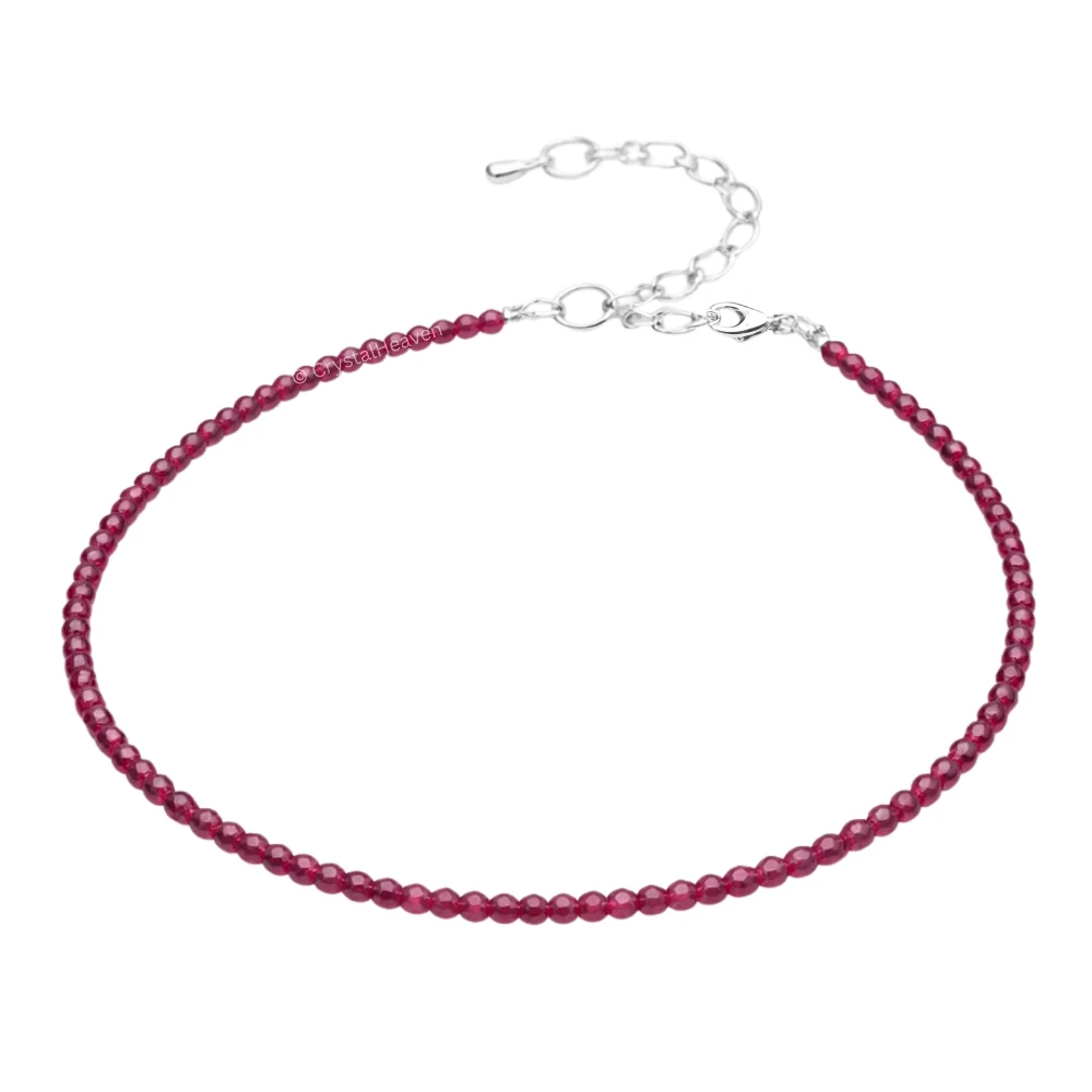Pink Garnet Anklet - 2mm Faceted Beads (Silver)