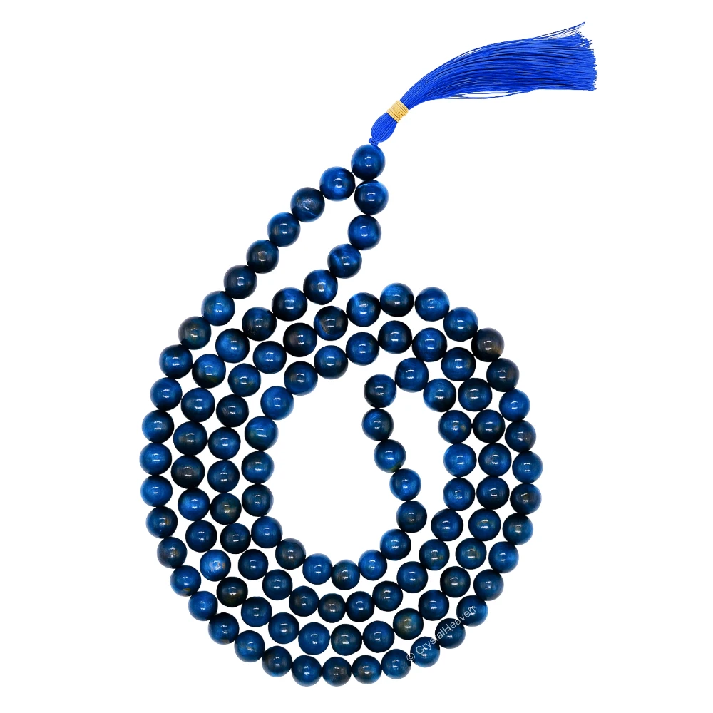 Blue Tiger Cat's Eye Japa Mala (Without Knot)