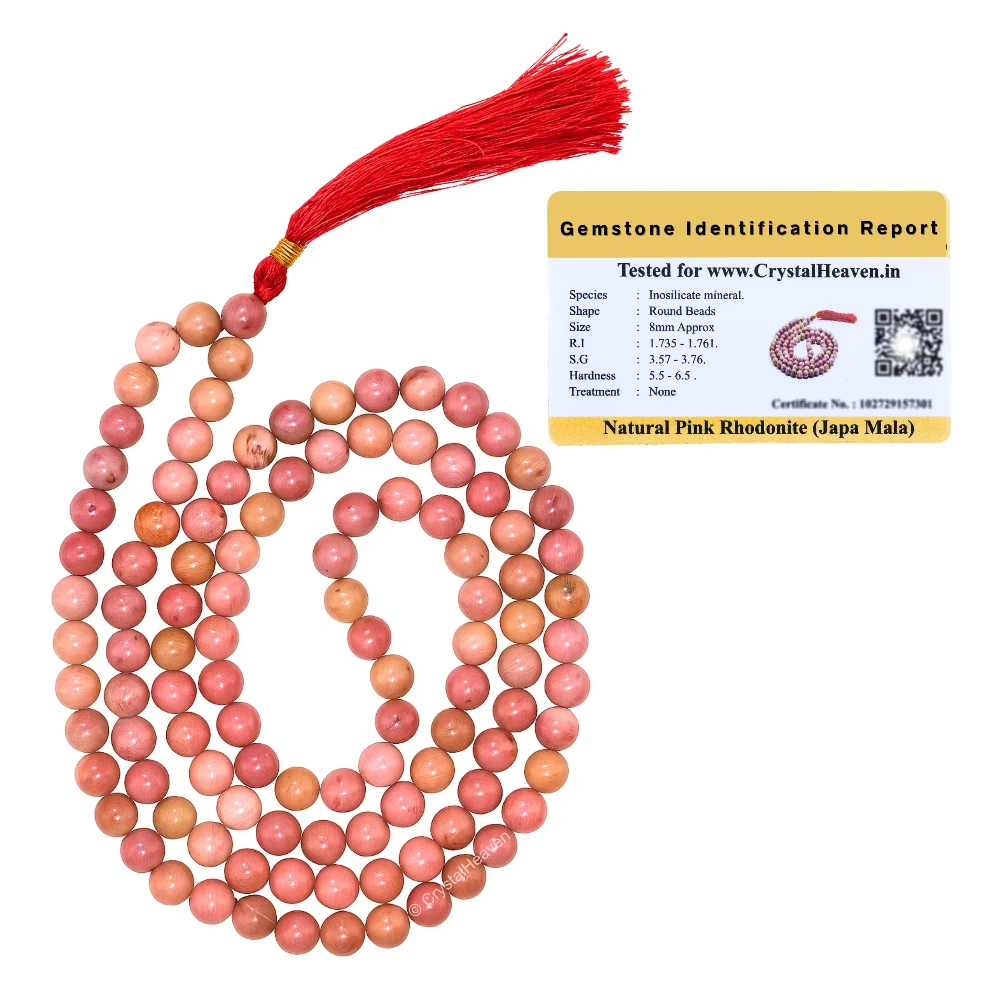 Pink Rhodonite Japa Mala (Without Knot)