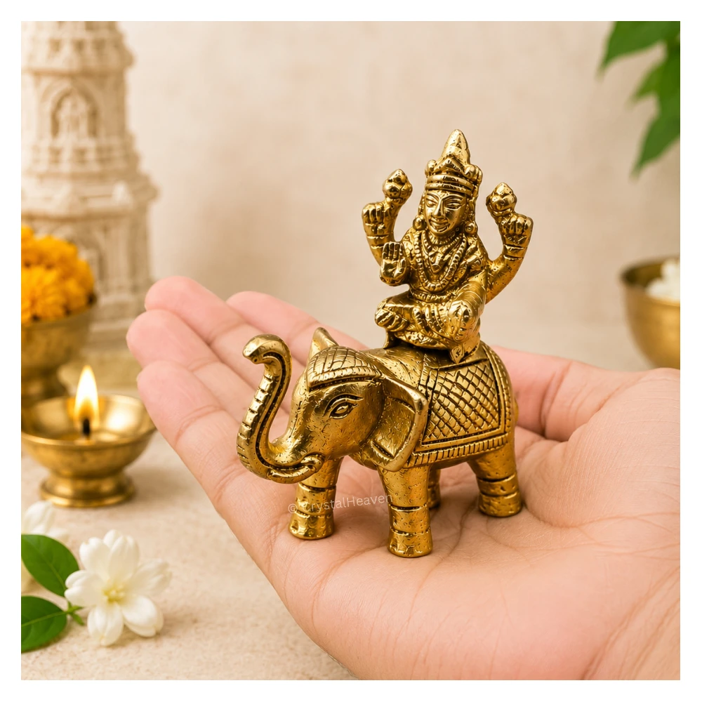 Lakshmi Sitting on Elephant Bass Idol Figurine (235 Gram, 3.2 Inch)
