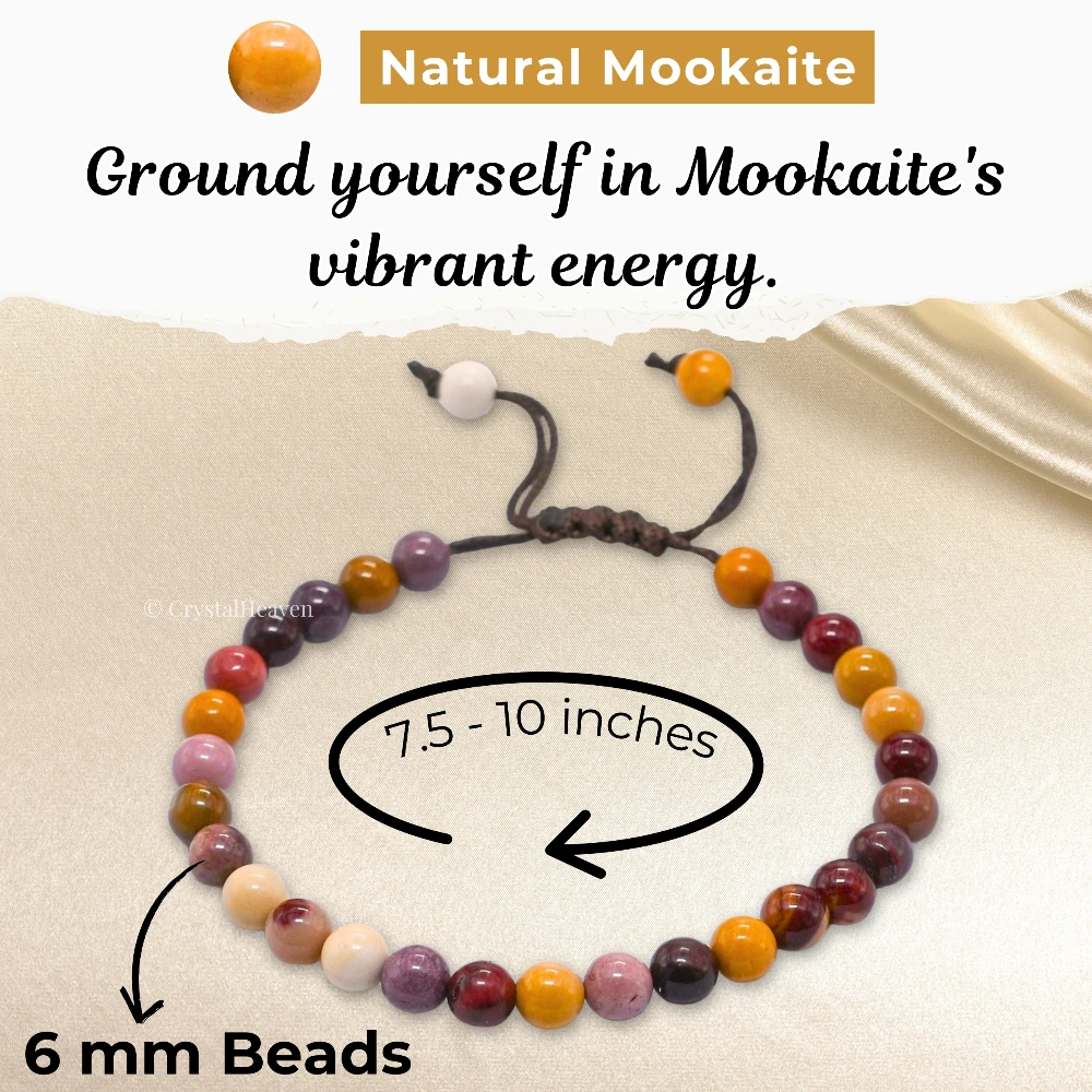 Mookaite Jasper Healing Crystal Bracelets - 6mm Beads (Adjustable)