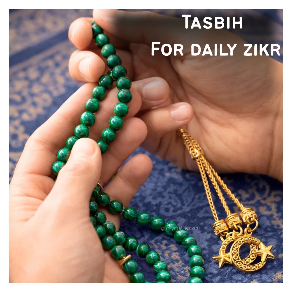 Malachite Crystal Tasbih (Gold)
