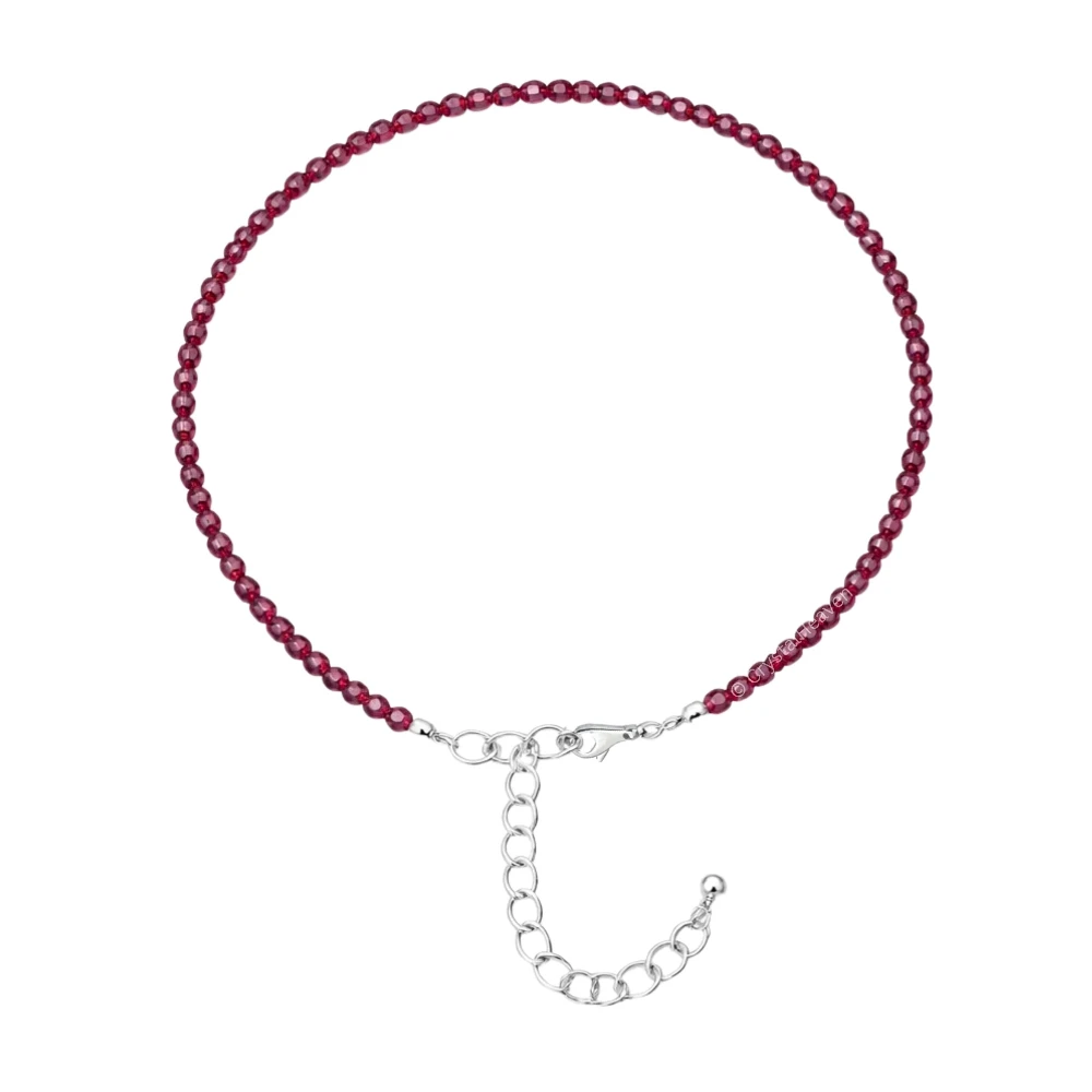 Pink Garnet Anklet - 2mm Faceted Beads (Silver)