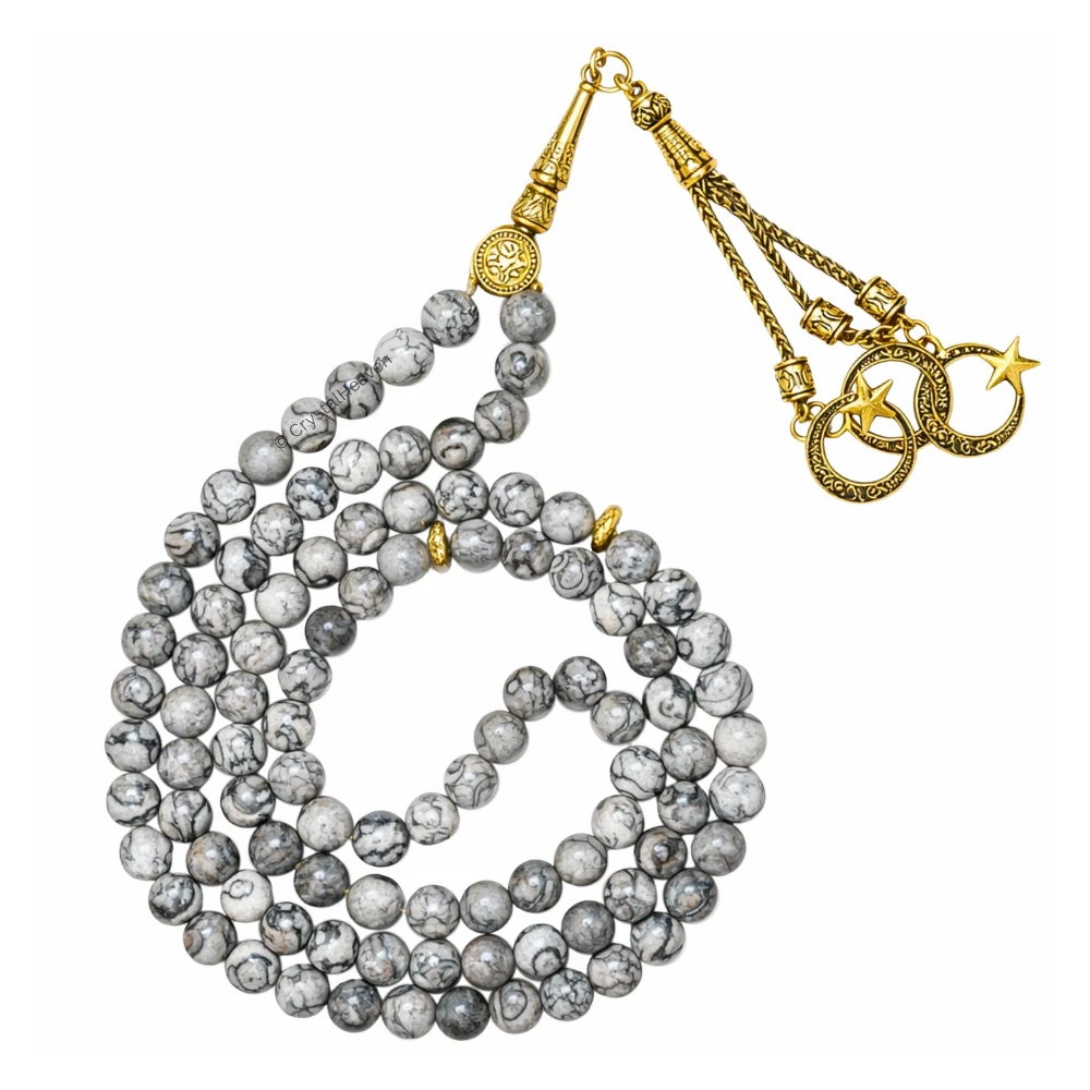 Black Picasso Crystal Tasbih (Gold)