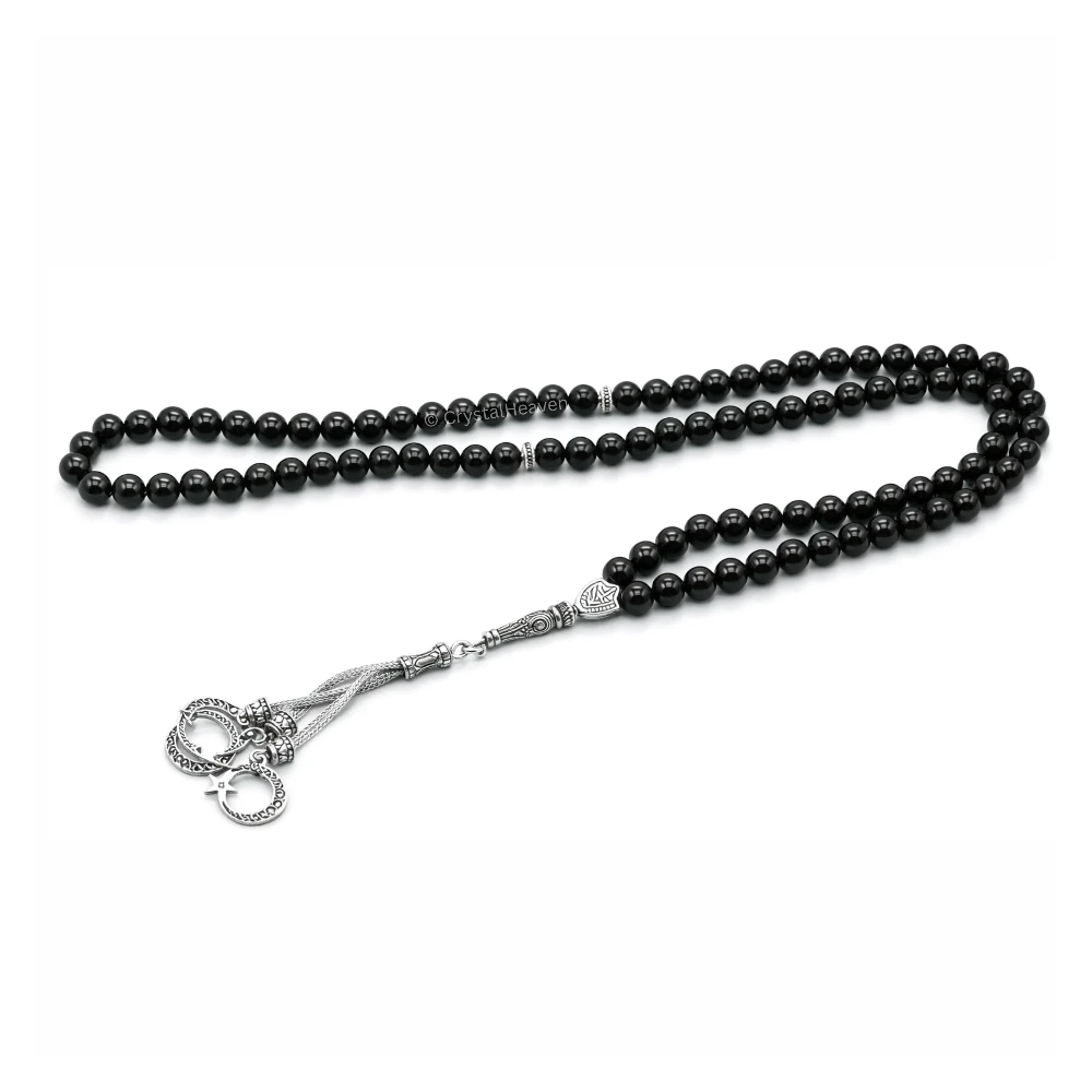 Black Obsidian Crystal Tasbih (Silver)