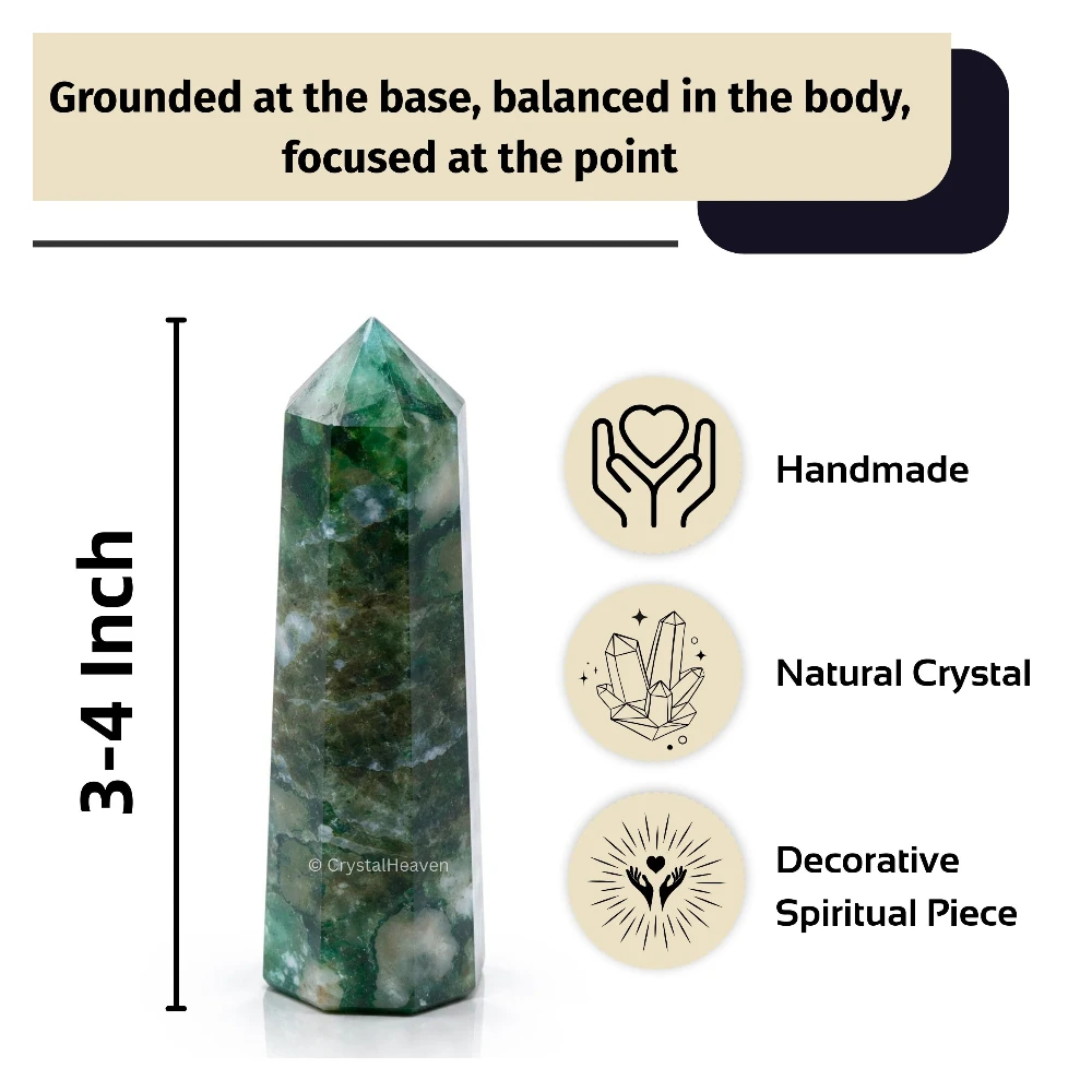 Moss Agate Crystal Tower (3" to 4" inch)