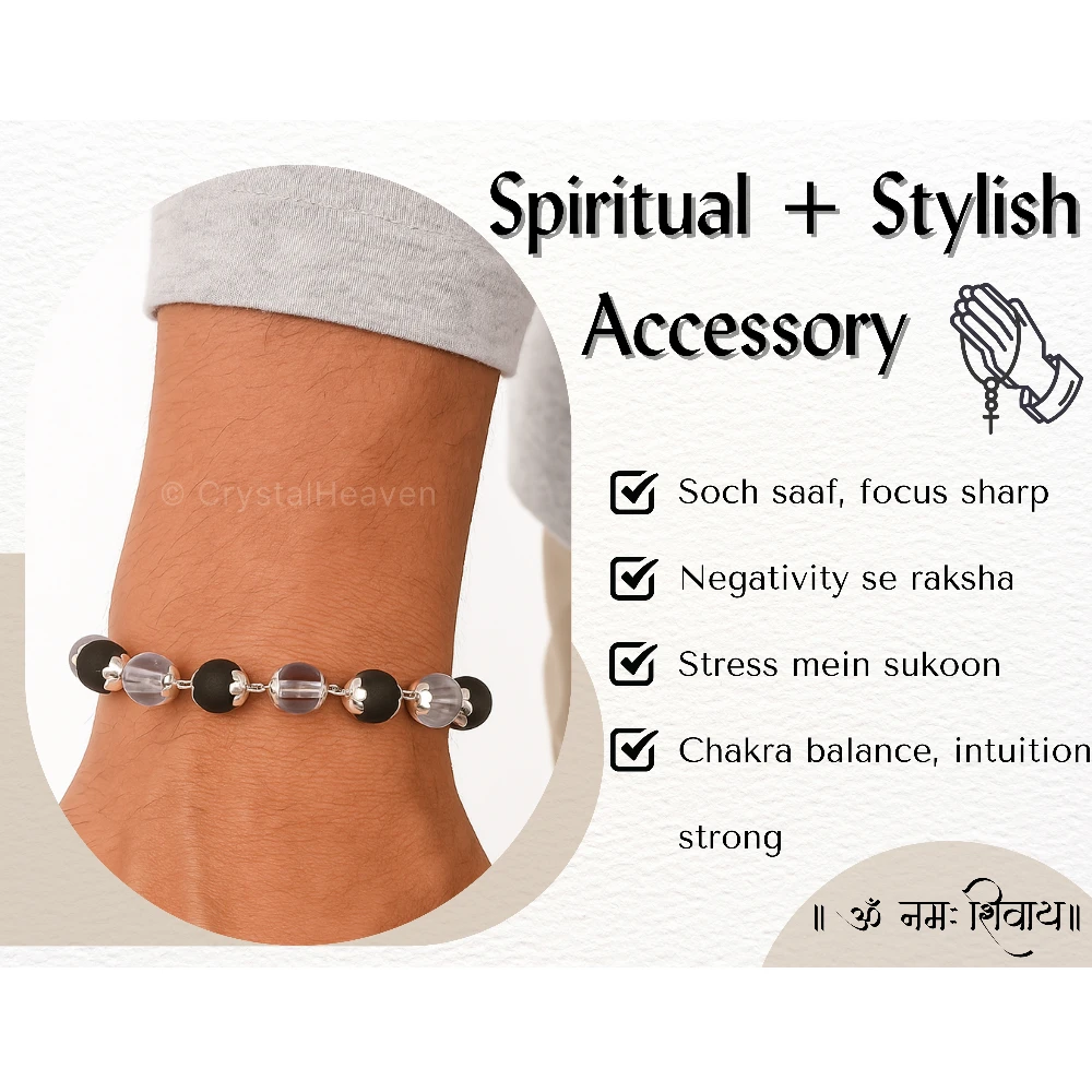 Sphatik Crystal and Karungali Bracelet (Silver Chain)