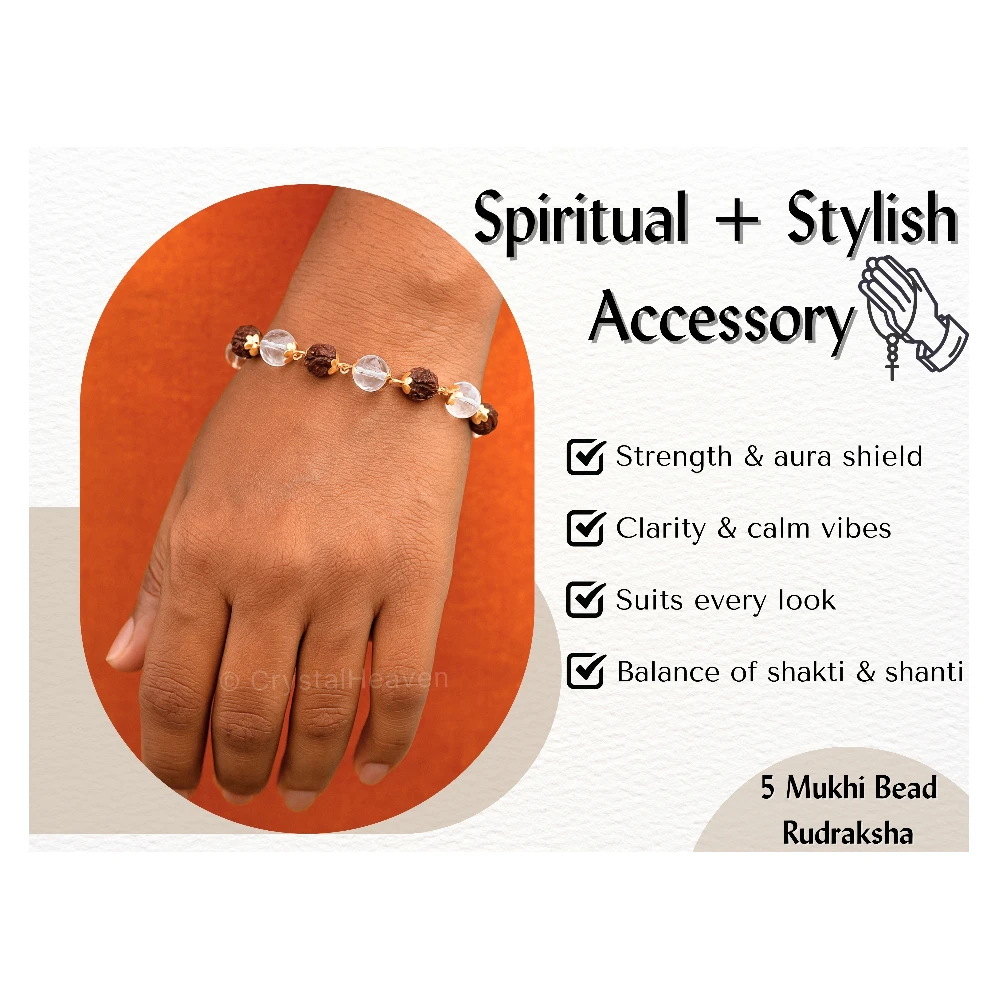 Faceted Sphatik Crystal and Rudraksha Bracelet (Gold Chain)