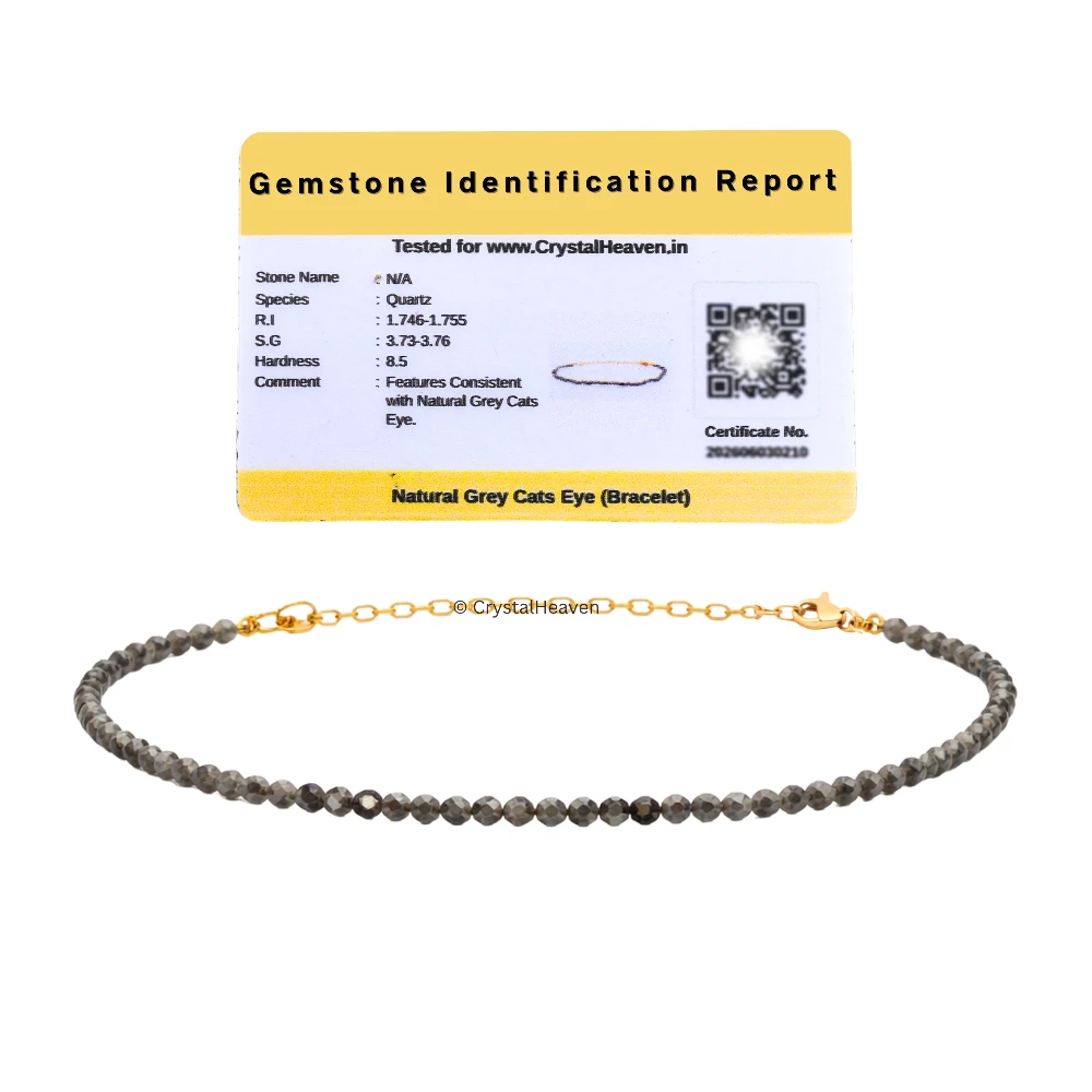 Grey Cats Eye Bracelets - 2mm Faceted Beads (Gold)