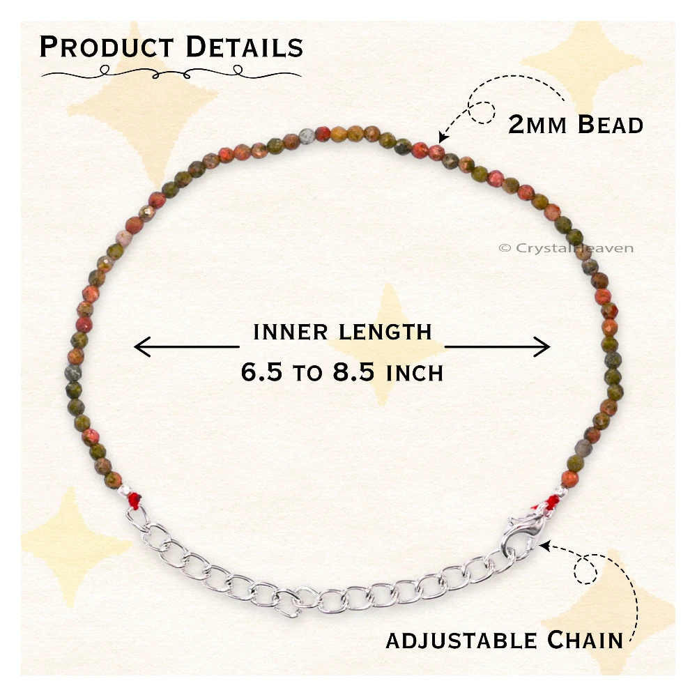 Unakite Bracelets - 2mm Faceted Beads (Silver)