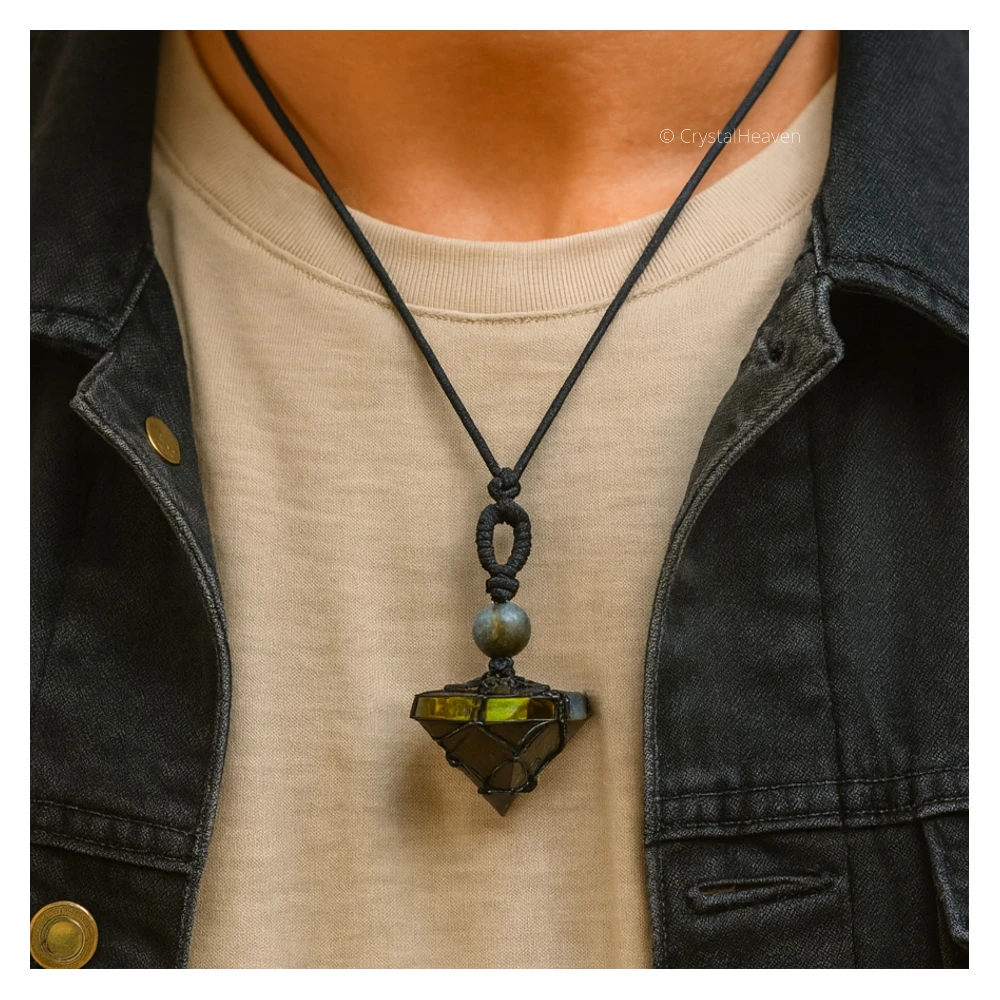 Labradorite Pyramid Macrame Pendant Necklace