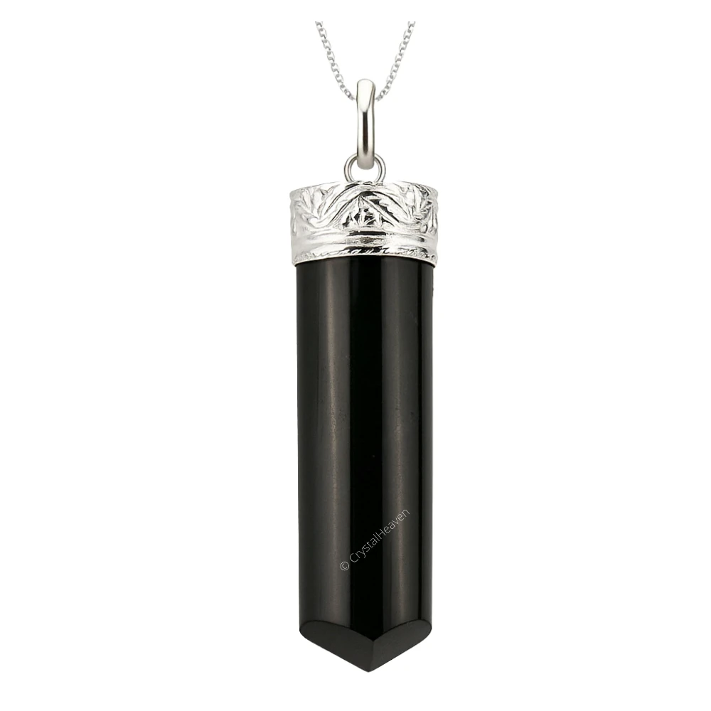 Black Tourmaline Necklace - Pencil Point (Silver)