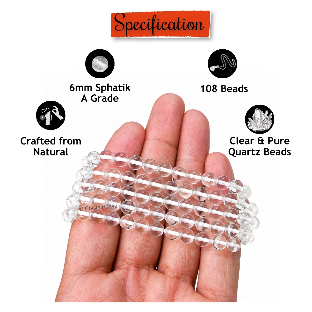 Sphatik Mala - A Grade 108 Beads (6mm) (Without Knot)
