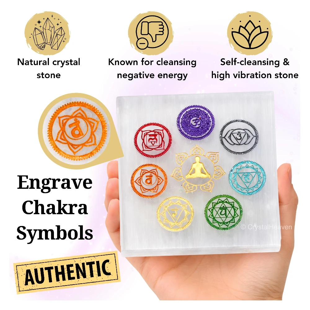 Selenite Charging Plate - 7 Chakra (Square)