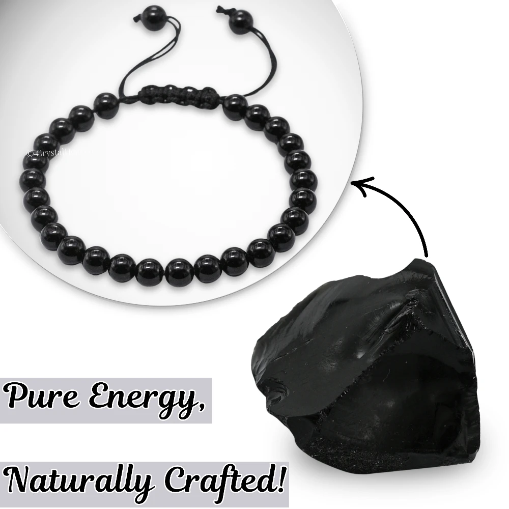 Black Obsidian Healing Crystal Bracelets - 6mm Beads (Adjustable)