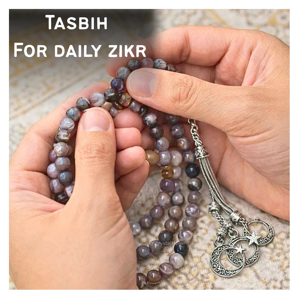Botswana Agate Crystal Tasbih (Silver)