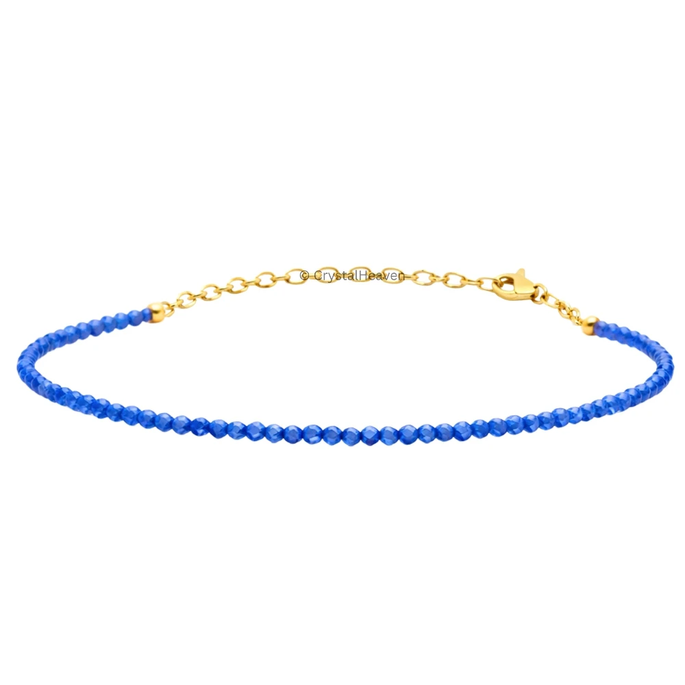 Dark Blue Chalcedony Bracelets - 2mm Faceted Beads (Gold)