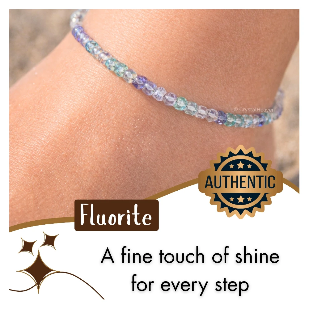 Green Fluorite Anklet - 2mm Faceted Beads (Silver)